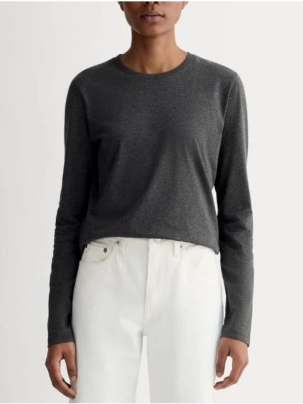 Everlane The Slim Long Sleeve Crew in Essential Cotton Heathered Soot Size M NWT